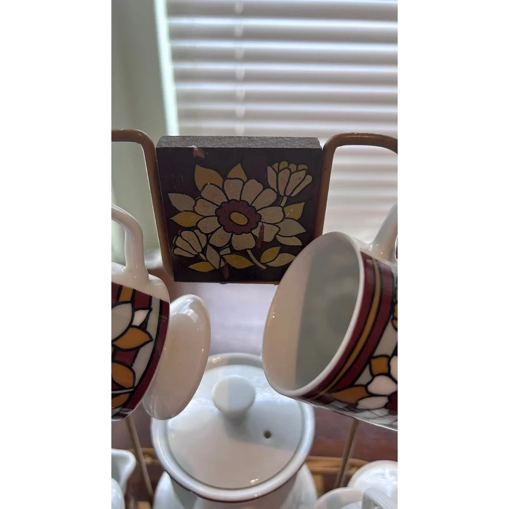 Vintage Mid-Century Modern Japan Retro Flower Power Ceramic Tea Set 1970's Decor